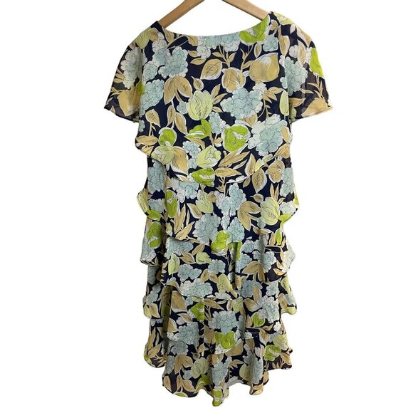 KS Collection Floral Flutter Sleeve Tiered Ruffled Midi Dress Sz 6 - Picture 2 of 12